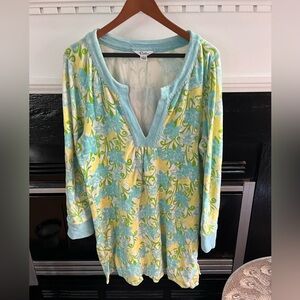 Women’s Coverup, Lilly Pulitzer, Sz L, White, lt Blue, Yellow & Green